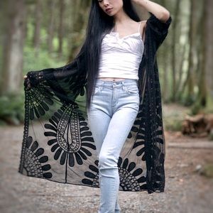 Black long lace kimono duster